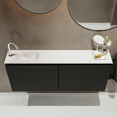 MONDIAZ TURE Toiletmeubel 120x23x50cm met 1 kraangaten 2 deuren urban mat Wastafel Eden links Solid Surface Wit