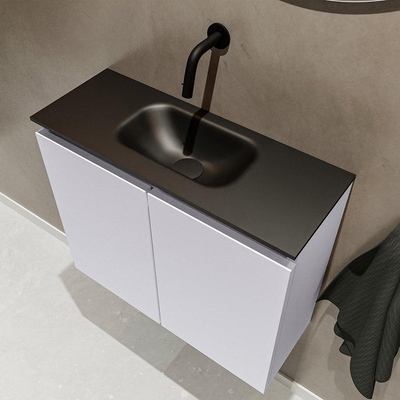 MONDIAZ TURE Toiletmeubel 60x23x50cm met 0 kraangaten 2 deuren cale mat Wastafel Eden midden Solid Surface Zwart
