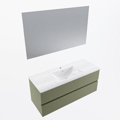 Mondiaz VICA ensemble de meuble de salle de bain - 120cm - meuble sous-vasque armée - 2 tiroirs - lavabo denia milieu - 1 trou de robinet - couleur Blanc Brillant - miroir LED - version XL 60cm haut