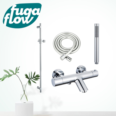 FugaFlow Eccelente Sobrado Mitigeur baignoire - avec barre curseur - douchette stick - flexible lisse - chrome