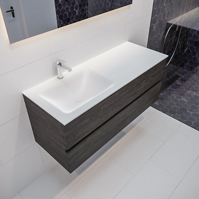 Mondiaz VICA ensemble de meuble de salle de bain - 120cm - meuble sous-vasque marron foncé - 2 tiroirs - lavabo cloud gauche - 1 trou de robinet version XL 60cm de haut