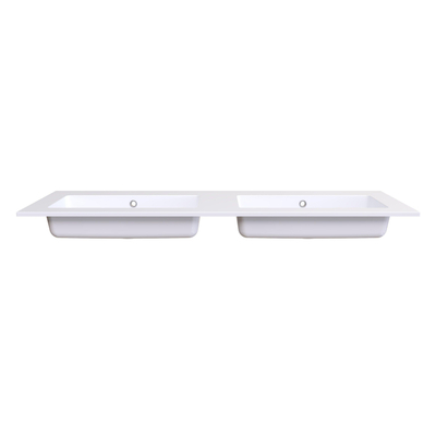 Arcqua Mira Lavabo encastré - 141x46x1.5cm - double vasque - sans trou de robinet - marbre de synthèse - blanc brillant