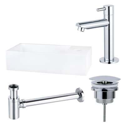 Fortifura Fuente Pack Lave-mains - 36x18.5x9cm - 1 trou de robinet - solid surface - robinet Chrome - Blanc mat