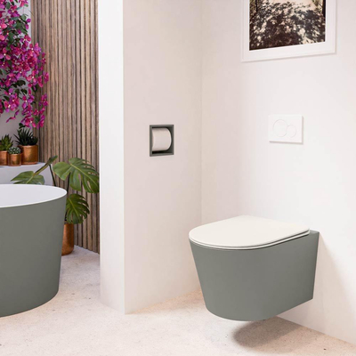 Mondiaz LAVIE hangtoilet – spoelrandloos – 36 x 53 cm – met softclose zitting – Smoke (lichtbruin), zitting Linen (offwhite)