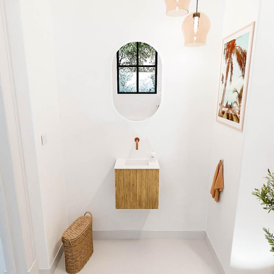 Mondiaz JOYA 40cm toiletmeubel - kleur Oak - Wastafel FAYE positie Midden Zonder kraangat kleur Talc.