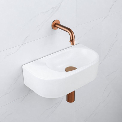 QeramiQ Fuente fonteinset – halfrond – 40x21.5x12 cm – keramiek wit mat – geborsteld koperen kraan