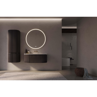 Thebalux Epoque Ensemble de meuble de salle de bain - 120x54x41.5cm - 1 tiroir - 2 portes - sans poignée - lavabo Corian - au centre - sans trou de robinet - Placage Chocolat