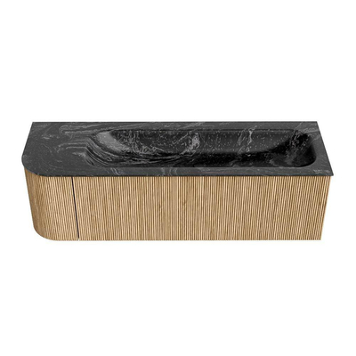 MONDIAZ KURVE-DLUX 145cm Meuble salle de bain avec module 25 G - couleur Oak - 1 tiroir - 1 porte - vasque BIG LARGE droite - 2 trous de robinet - couleur Lava