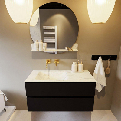 MONDIAZ VICA-DLUX Ensemble meuble de salle de bains - 100cm - meuble bas Urban - 2 tiroirs - vasque encastrée Cloud à gauche - sans trous de robinet - version haute 60cm - Opalo