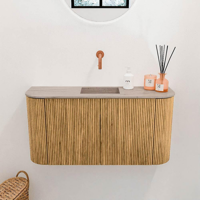 Mondiaz JOYA-DLUX 83.2cm toiletmeubel - ronding links en rechts kleur Oak - Wastafel FAYE positie Midden Zonder kraangat kleur Saba.