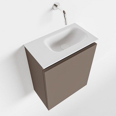 MONDIAZ TURE Toiletmeubel 40x23x50cm met 0 kraangaten 1 deuren smoke mat Wastafel Eden rechts Solid Surface Wit