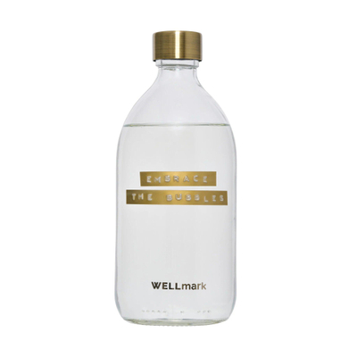 Wellmark Savon de bain verre transparent bouchon en laiton flacon 500ml texte EMBRACE THE BUBBLES