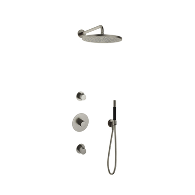 Hotbath Cobber IBS20 Ensemble de douche de tête encastré - bras mural 35cm - douche de tête ronde 30cm - douchette barre - nickel brossé