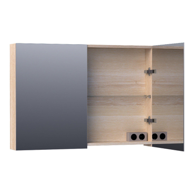 BRAUER Impress armoire de toilette – 99 x 70 x 15 cm – 2 portes, portes-miroir double face – Chêne blanc