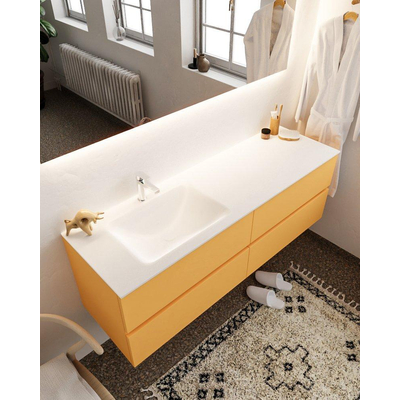 MONDIAZ VICA Ensemble de meuble salle de bain - 150cm - 4 tiroirs - lavabo Cloud gauche - 1 trou de robinet - solid surface ocre