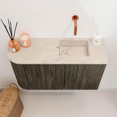 Mondiaz JOYA-DLUX 71.6cm toiletmeubel - ronding links kleur Shadow - Wastafel FAYE positie Rechts Zonder kraangat kleur Frappe.
