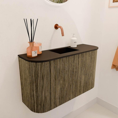 Mondiaz JOYA 73.2cm meuble de salle de bains - arrondis gauche et droite couleur Dusk - Vasque FAYE position Milieu Sans trou de robinet couleur Urban.