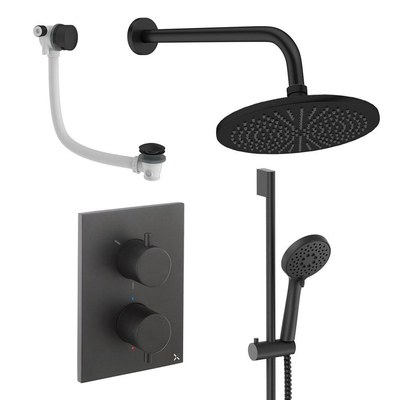 Crosswater MPRO inbouw regendoucheset – Ø30 cm hoofddouche – ronde handdouche – 2 hendels – badafvoer – zwart mat