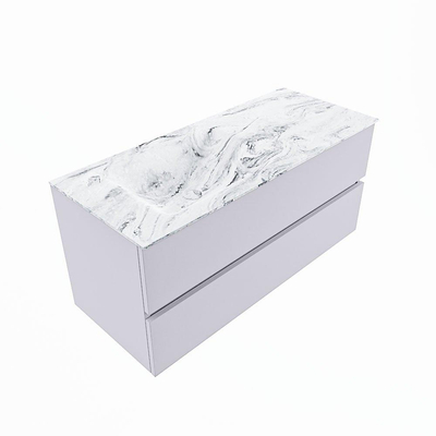 Mondiaz VICA-DLUX Ensemble de meuble de salle de bain - 110cm - meuble sous-vasque cale - 2 tiroirs - lavabo encastré cloud gauche - sans trous de robinet - version haute de 60cm - glace