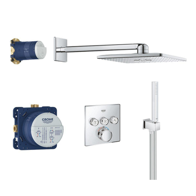 GROHE Grohterm SmartControl Regendoucheset Inbouw - inbouwboxen - witte knoppen - hoofddouche vierkant - staafhanddouche - chroom