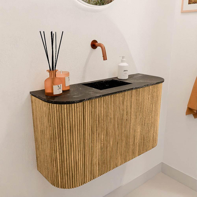 Mondiaz JOYA-DLUX Meuble de salle de bains 73.2cm - arrondis gauche et droite couleur Chêne - Vasque FAYE position Milieu Sans trou de robinet couleur Lava