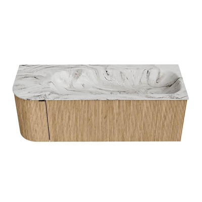 MONDIAZ KURVE-DLUX 125cm badmeubel met module 25 L kleur Oak met 1 lade en 1 deur. Wastafel BIG MEDIUM rechts zonder kraangat kleur Glace.