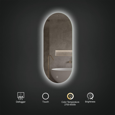 Arcqua Oval spiegel – ovaal – 40x100 cm – indirecte LED rondom – spiegelverwarming – Naturel