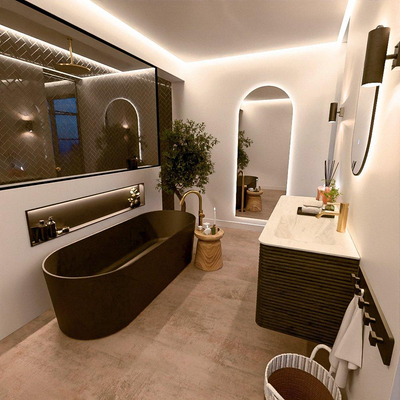 Mondiaz CIRO-DLUX Badkamermeubelset - 130x45x50cm - Solid surface wastafel Opalo - 1 wasbak Rechts - 1 kraangat - 4 lades - Shadow