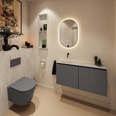 MONDIAZ TURE-DLUX 100cm toiletmeubel Dark Grey. EDEN wastafel Opalo positie links. Zonder kraangat.