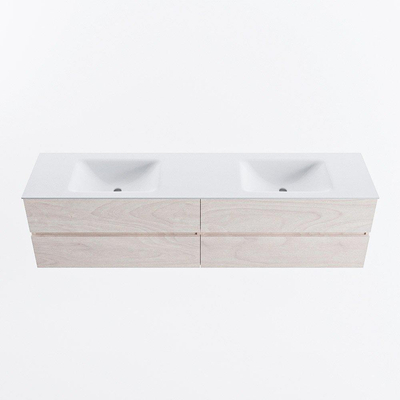 Mondiaz Vica ensemble de meuble de salle de bain - 190cm - meuble sous vasque en aggloméré - 4 tiroirs - lavabo cloud double - 2 trous de robinet - version haute de 60cm - talc