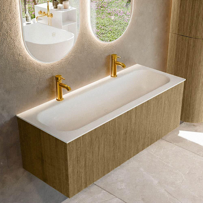 Mondiaz KURVE Badkamermeubelset - 120x46x40cm - 1 lade - wastafel solid surface - midden - 2 kraangaten - Dusk