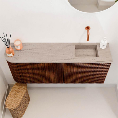 Mondiaz JOYA-DLUX 101.6cm toiletmeubel - ronding links kleur Ruby - Wastafel FAYE positie Rechts Zonder kraangat kleur Saba.