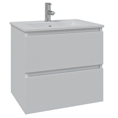 Adema Chaci Ensemble salle de bain - 60x46x57cm - 1 vasque en céramique blanche - 1 trou de robinet - 2 tiroirs - miroir rectangulaire - blanc mat