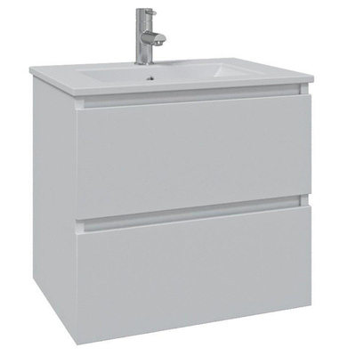 Saniclass Chaci Ensemble meuble de salle de bains - 60x46x55cm - lavabo en céramique blanc - 1 vasque - 1 trou de robinet - 2 tiroirs - miroir rectangulaire - blanc mat