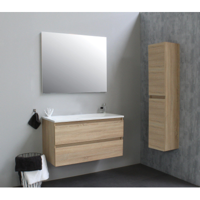 Basic Bella Meuble avec lavabo acrylique 100x55x46cm sans trou de robinet avec miroir Chêne