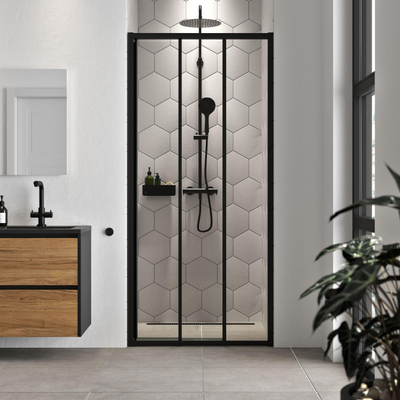 Sealskin Hooked 3-delige schuifdeur - 100x200 cm - 6 mm helder veiligheidsglas - met Sealglas-coating - zwart mat