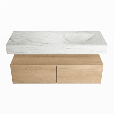 MONDIAZ ALAN - DLUX Badkamermeubelset - 120cm - onderkast - Washed Oak - 2 lades - vrijhangende wastafel - wasbak rechts - 0 kraangaten - Opalo
