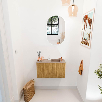 Mondiaz JOYA-DLUX 70cm toiletmeubel - kleur Oak - Wastafel FAYE positie Rechts 1 kraangat kleur Arena.