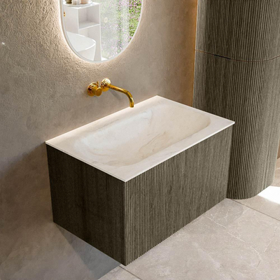 Ensemble de meuble de salle de bain Mondiaz KURVE-DLUX - 70x46x40cm - 1 tiroir - lavabo en solid surface - milieu - sans trou de robinet - Shadow