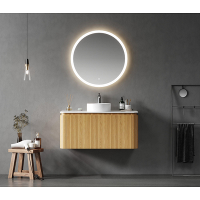 Saniclass Terra Wastafelonderkast - 100cm - 2 lades - afgeronde hoeken - sandwood (Licht eiken)