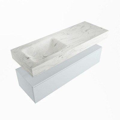 Mondiaz ALAN-DLUX Ensemble de meuble - 130cm - meuble Clay mat - 1 tiroir - Lavabo Cloud Opalo suspendu - vasque Gauche - 0 trous de robinet