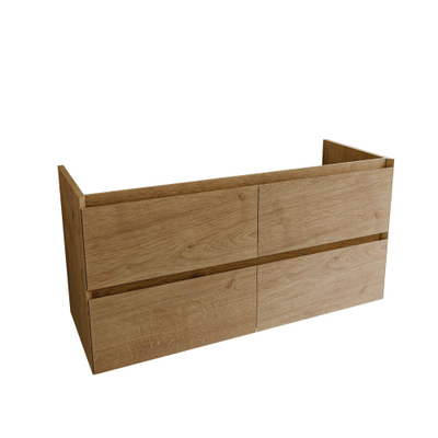 Saniclass Holz Pure Meuble de salle de bain - 120x45x60cm - lavabo en céramique blanc - 2 vasques - 2 trous de robinet - 4 tiroirs - Chêne Natural