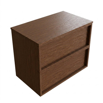 Saniclass Holz Frame Ensemble meuble de salle de bains - 80x45x62cm - plan de toilette en bois - sans trou de robinetterie - 2 tiroirs - walnut pure mat (bois)