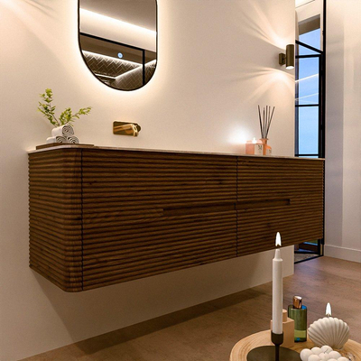 Mondiaz CIRO-DLUX Badkamermeubelset - 170x45x50cm - Solid surface wastafel Frappe - 1 wasbak Links - zonder kraangaten - 4 lades - Dusk