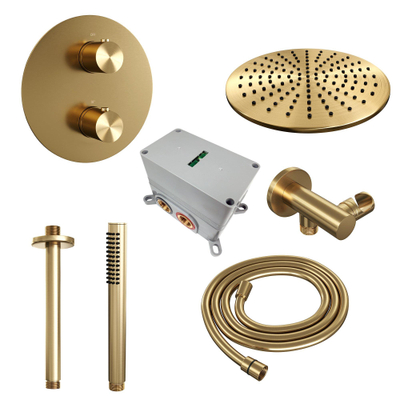 BRAUER Gold Edition inbouw regendoucheset – Ø30 cm hoofddouche – 30 cm plafondbuis – staafhanddouche – 3-weg