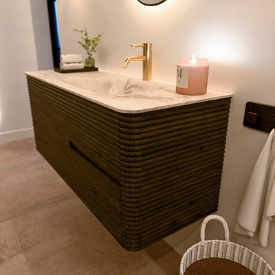 Mondiaz CIRO-DLUX Ensemble de meubles de salle de bains - 120x45x50cm - Lavabo Solid surface Frappe - 1 vasque à droite - 1 trou de robinet - 2 tiroirs - Shadow