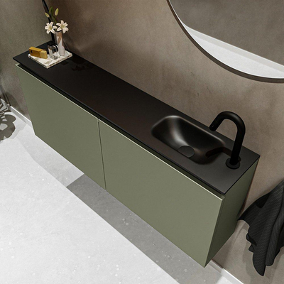 MONDIAZ TURE Fonteinset - 120x23x50cm - 1 kraangat - 2 deuren - army mat - Wasbak rechts - Solid Surface Zwart