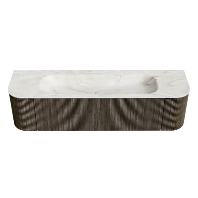 Mondiaz KURVE-DLUX Ensemble de meubles de salle de bains - 170x46x40cm - 1 tiroir - 2 portes - lavabo solid surface - central - sans trou de robinet - Shadow