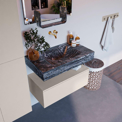 Mondiaz ALAN-DLUX Ensemble de meuble - 80cm - meuble Linen mat - 1 tiroir - Lavabo Cloud Lava suspendu - vasque Centre - 0 trous de robinet