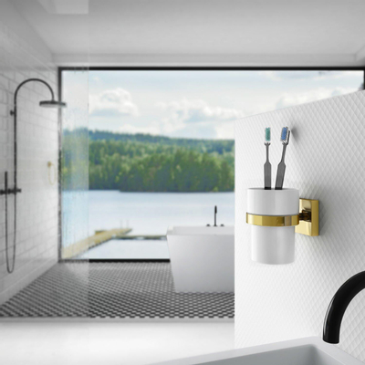 Smedbo House Bekerhouder - met glas - vierkant - messing/porselein - SHOWROOMMODEL